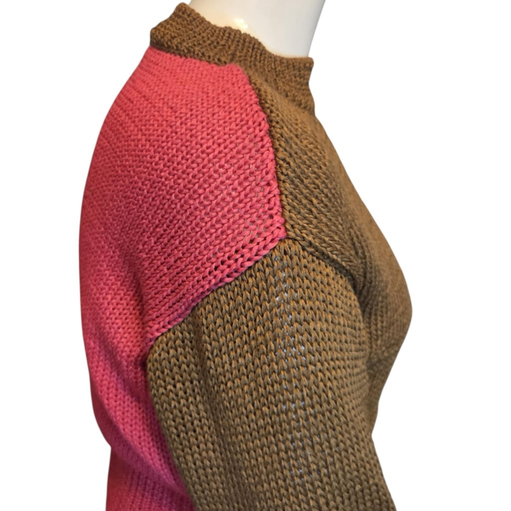 Mango Colourblock Cropped Knit Sweater, S, Brown/Pink Pullover, Textured Knit - Picture 7 of 14